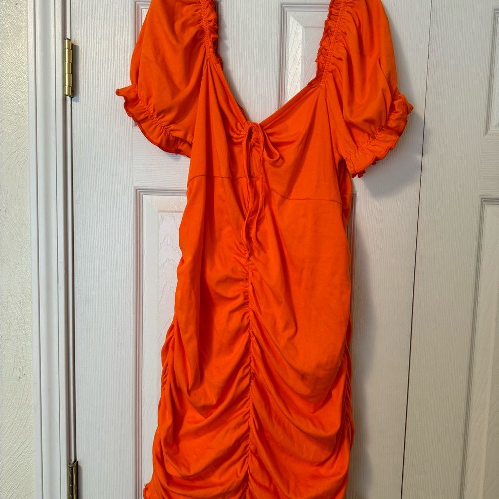 SHEIN Orange Ruched Midi Dress